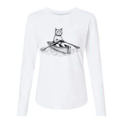 Vintage Retro Rowing Cat Kitten Lover Womens Cotton Relaxed Long Sleeve T-Shirt