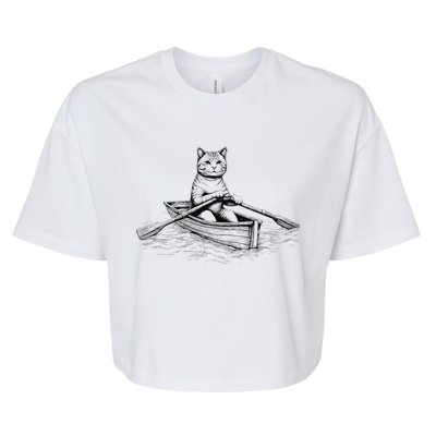 Vintage Retro Rowing Cat Kitten Lover Bella+Canvas Jersey Crop Tee