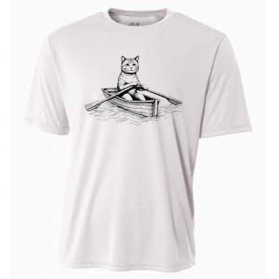 Vintage Retro Rowing Cat Kitten Lover Cooling Performance Crew T-Shirt