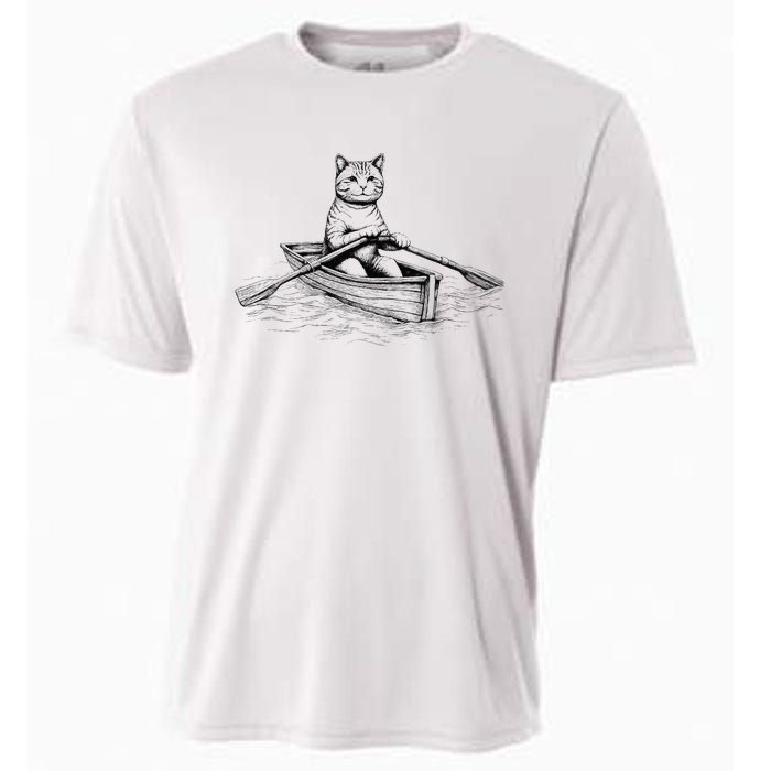 Vintage Retro Rowing Cat Kitten Lover Cooling Performance Crew T-Shirt