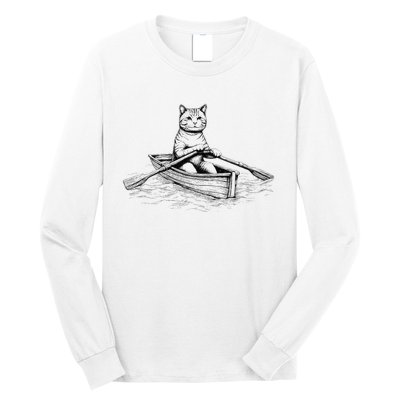 Vintage Retro Rowing Cat Kitten Lover Long Sleeve Shirt