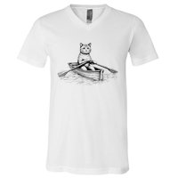 Vintage Retro Rowing Cat Kitten Lover V-Neck T-Shirt