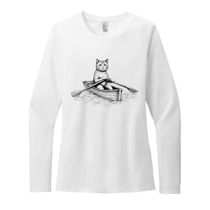 Vintage Retro Rowing Cat Kitten Lover Womens CVC Long Sleeve Shirt