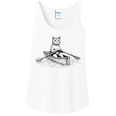 Vintage Retro Rowing Cat Kitten Lover Ladies Essential Tank