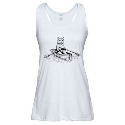 Vintage Retro Rowing Cat Kitten Lover Ladies Essential Flowy Tank