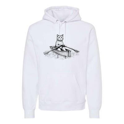 Vintage Retro Rowing Cat Kitten Lover Premium Hoodie