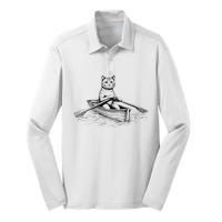 Vintage Retro Rowing Cat Kitten Lover Silk Touch Performance Long Sleeve Polo