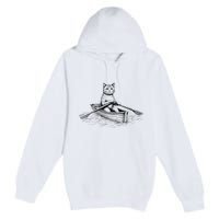 Vintage Retro Rowing Cat Kitten Lover Premium Pullover Hoodie