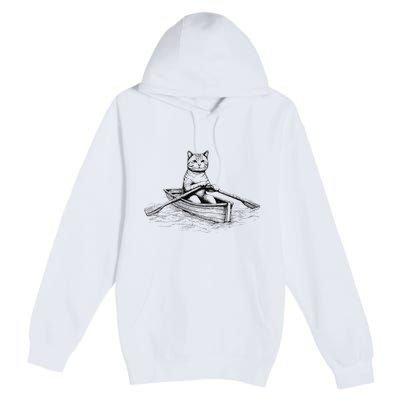 Vintage Retro Rowing Cat Kitten Lover Premium Pullover Hoodie