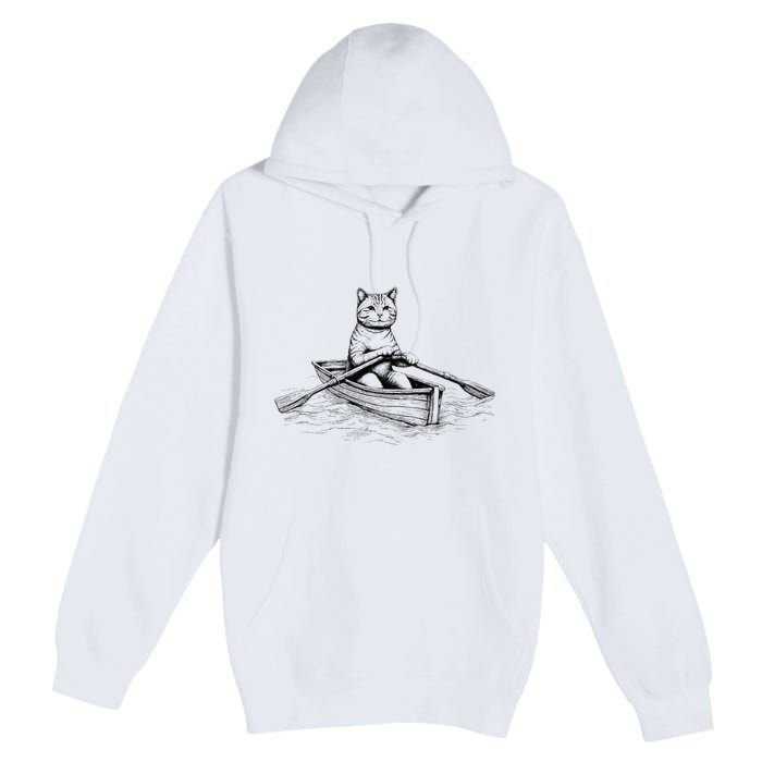 Vintage Retro Rowing Cat Kitten Lover Premium Pullover Hoodie