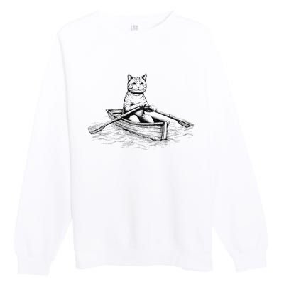 Vintage Retro Rowing Cat Kitten Lover Premium Crewneck Sweatshirt