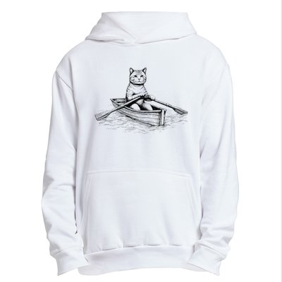 Vintage Retro Rowing Cat Kitten Lover Urban Pullover Hoodie