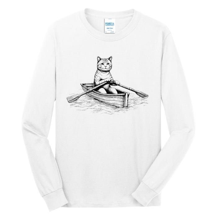 Vintage Retro Rowing Cat Kitten Lover Tall Long Sleeve T-Shirt