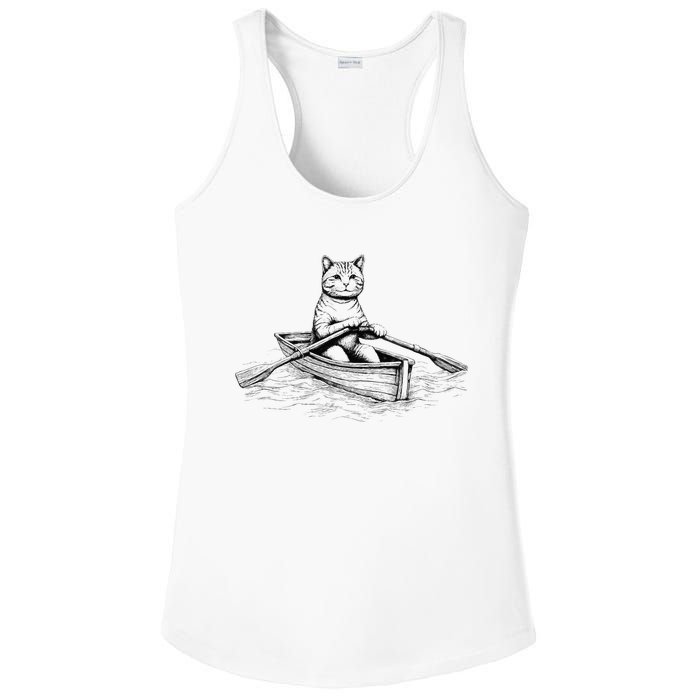 Vintage Retro Rowing Cat Kitten Lover Ladies PosiCharge Competitor Racerback Tank