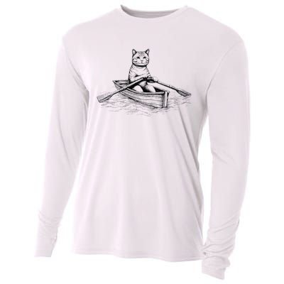 Vintage Retro Rowing Cat Kitten Lover Cooling Performance Long Sleeve Crew