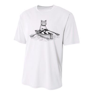 Vintage Retro Rowing Cat Kitten Lover Performance Sprint T-Shirt