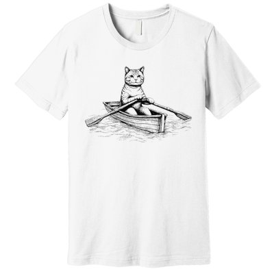 Vintage Retro Rowing Cat Kitten Lover Premium T-Shirt