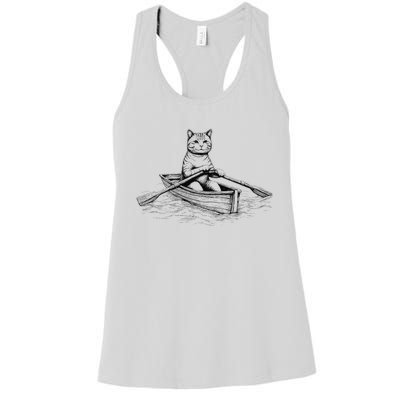 Vintage Retro Rowing Cat Kitten Lover Women's Racerback Tank