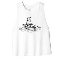 Vintage Retro Rowing Cat Kitten Lover Women's Racerback Cropped Tank