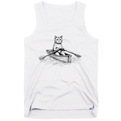 Vintage Retro Rowing Cat Kitten Lover Tank Top