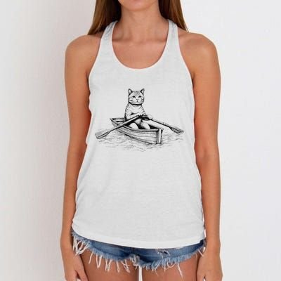 Vintage Retro Rowing Cat Kitten Lover Women's Knotted Racerback Tank