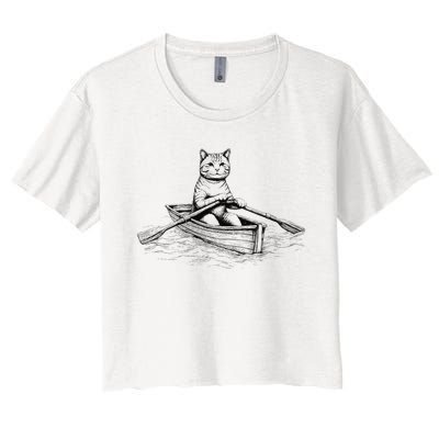 Vintage Retro Rowing Cat Kitten Lover Women's Crop Top Tee