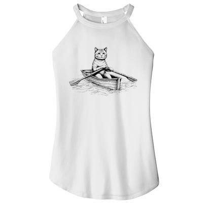 Vintage Retro Rowing Cat Kitten Lover Women's Perfect Tri Rocker Tank