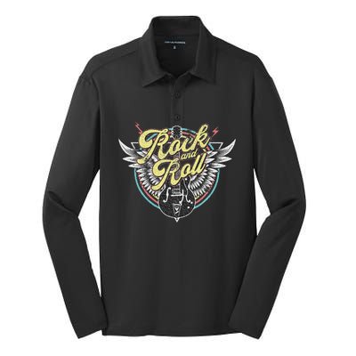 Vintage Retro Rock & Roll Guitar Wings Music Silk Touch Performance Long Sleeve Polo