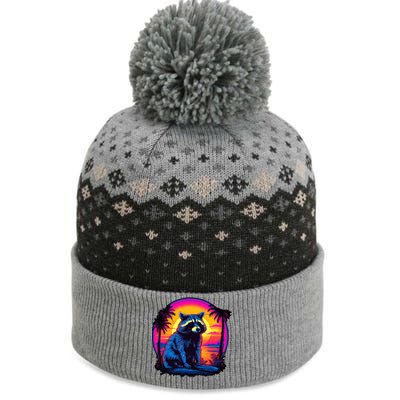 Vintage Retrowave Synthwave 80s Vaporwave Raccoon The Baniff Cuffed Pom Beanie