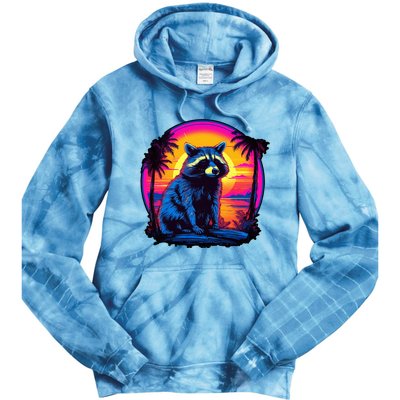 Vintage Retrowave Synthwave 80s Vaporwave Raccoon Tie Dye Hoodie