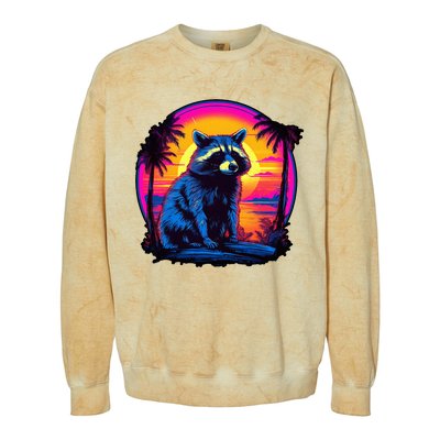 Vintage Retrowave Synthwave 80s Vaporwave Raccoon Colorblast Crewneck Sweatshirt