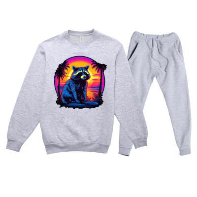 Vintage Retrowave Synthwave 80s Vaporwave Raccoon Premium Crewneck Sweatsuit Set