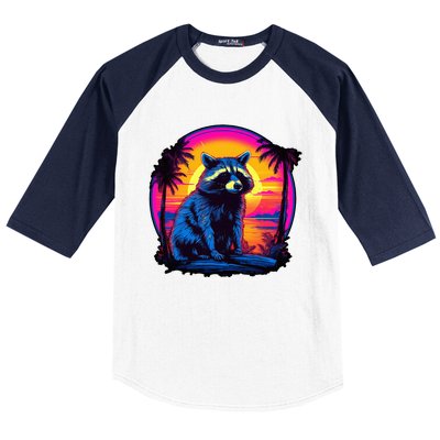 Vintage Retrowave Synthwave 80s Vaporwave Raccoon Baseball Sleeve Shirt