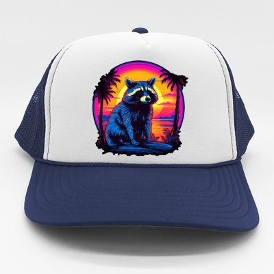 Vintage Retrowave Synthwave 80s Vaporwave Raccoon Trucker Hat