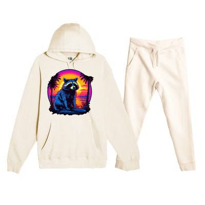 Vintage Retrowave Synthwave 80s Vaporwave Raccoon Premium Hooded Sweatsuit Set