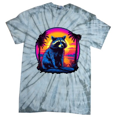 Vintage Retrowave Synthwave 80s Vaporwave Raccoon Tie-Dye T-Shirt