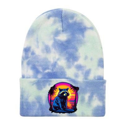 Vintage Retrowave Synthwave 80s Vaporwave Raccoon Tie Dye 12in Knit Beanie