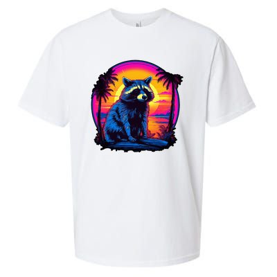 Vintage Retrowave Synthwave 80s Vaporwave Raccoon Sueded Cloud Jersey T-Shirt