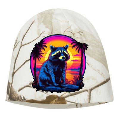 Vintage Retrowave Synthwave 80s Vaporwave Raccoon Kati - Camo Knit Beanie