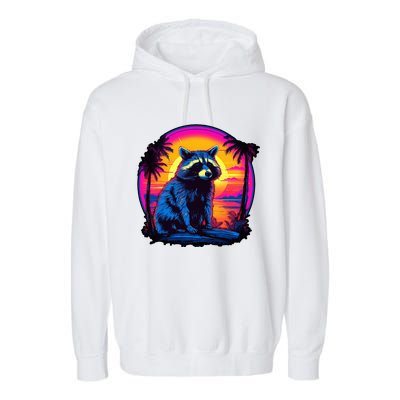 Vintage Retrowave Synthwave 80s Vaporwave Raccoon Garment-Dyed Fleece Hoodie