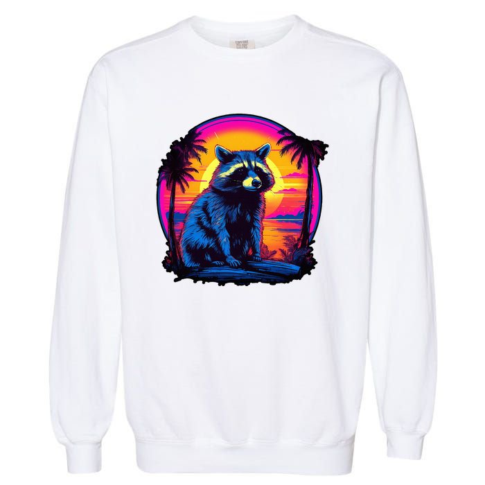 Vintage Retrowave Synthwave 80s Vaporwave Raccoon Garment-Dyed Sweatshirt