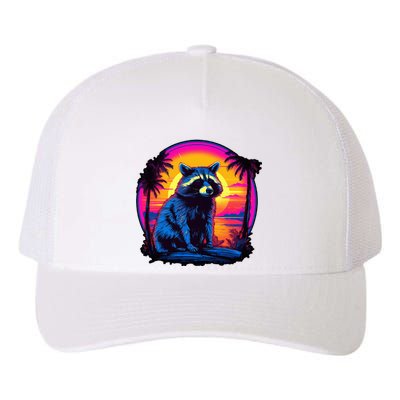 Vintage Retrowave Synthwave 80s Vaporwave Raccoon Yupoong Adult 5-Panel Trucker Hat