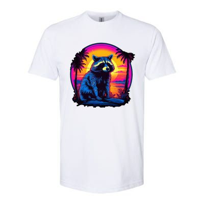 Vintage Retrowave Synthwave 80s Vaporwave Raccoon Softstyle CVC T-Shirt