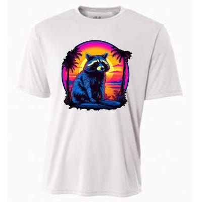 Vintage Retrowave Synthwave 80s Vaporwave Raccoon Cooling Performance Crew T-Shirt