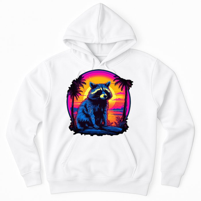 Vintage Retrowave Synthwave 80s Vaporwave Raccoon Hoodie