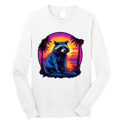 Vintage Retrowave Synthwave 80s Vaporwave Raccoon Long Sleeve Shirt