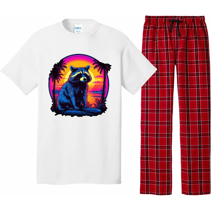 Vintage Retrowave Synthwave 80s Vaporwave Raccoon Pajama Set