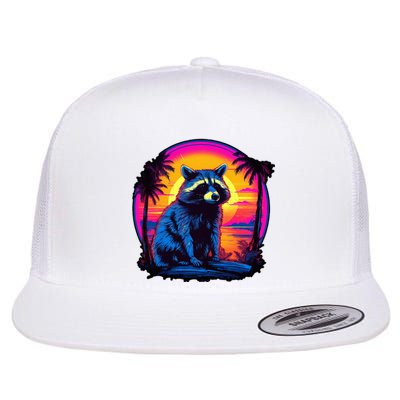 Vintage Retrowave Synthwave 80s Vaporwave Raccoon Flat Bill Trucker Hat