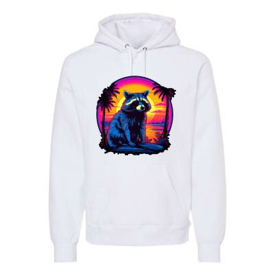 Vintage Retrowave Synthwave 80s Vaporwave Raccoon Premium Hoodie