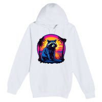 Vintage Retrowave Synthwave 80s Vaporwave Raccoon Premium Pullover Hoodie